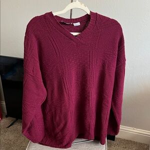 Basic Editions Wine Textured V-Neck Sweater